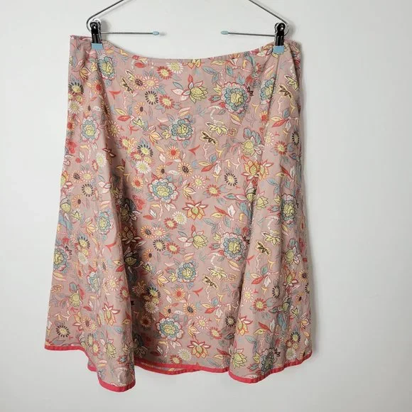 Boden Size 18 Long Peach Floral Lined Midi Skirt Side Zip A-Lone Cotton - Picture 1 of 8